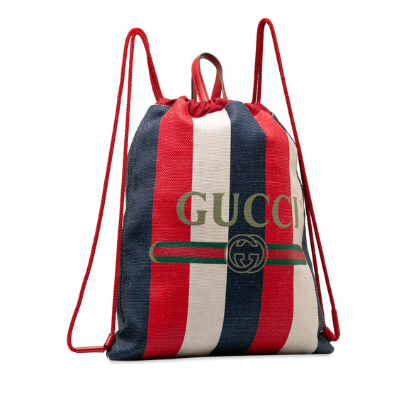 Pre-Loved Gucci Canvas Sylvie Stripe Logo Drawstring Backpack - Picture 2 of 9